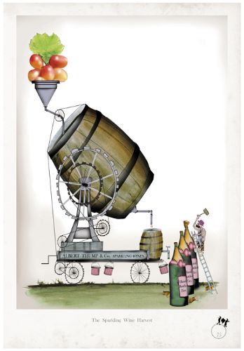Sparkling Wine Harvest - whimsical fun wine lovers print by Tony Fernandes